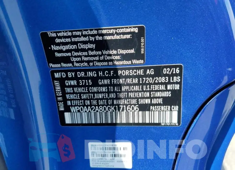 WP0AA2A80GK171606 Photo# 12