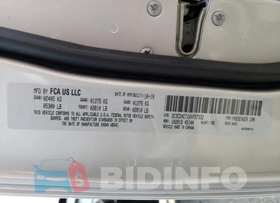 2C3CDXCT1KH757332 Photo# 12