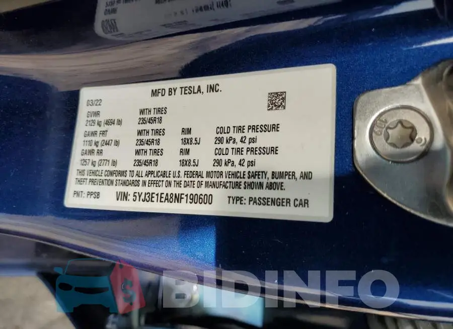 5YJ3E1EA8NF190600 Photo# 12