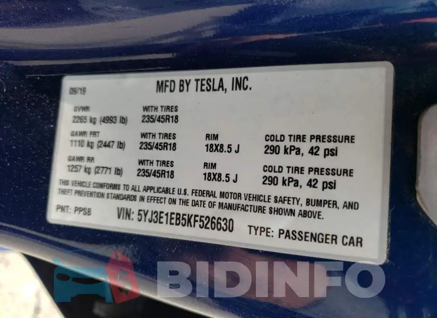 5YJ3E1EB5KF526630 Photo# 12