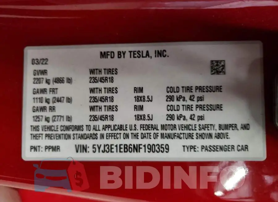 5YJ3E1EB6NF190359 Photo# 12