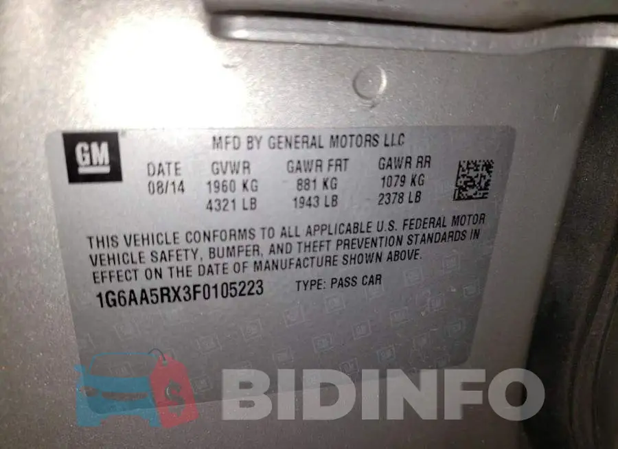 1G6AA5RX3F0105223 Photo# 12