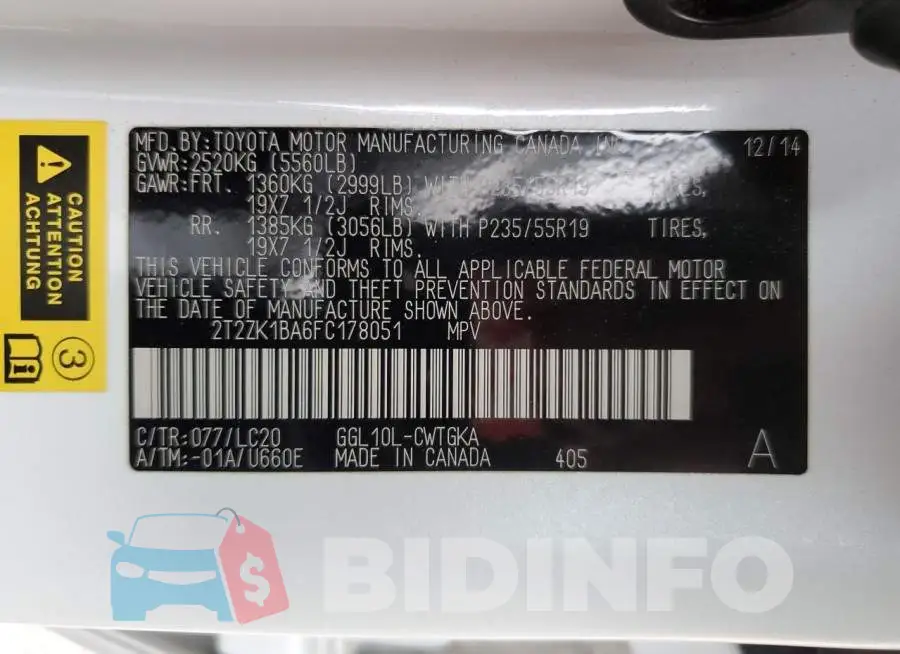 2T2ZK1BA6FC178051 Photo# 13