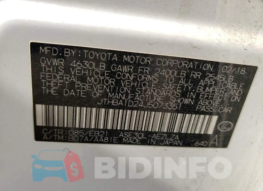 JTHBA1D24J5073351 Photo# 12