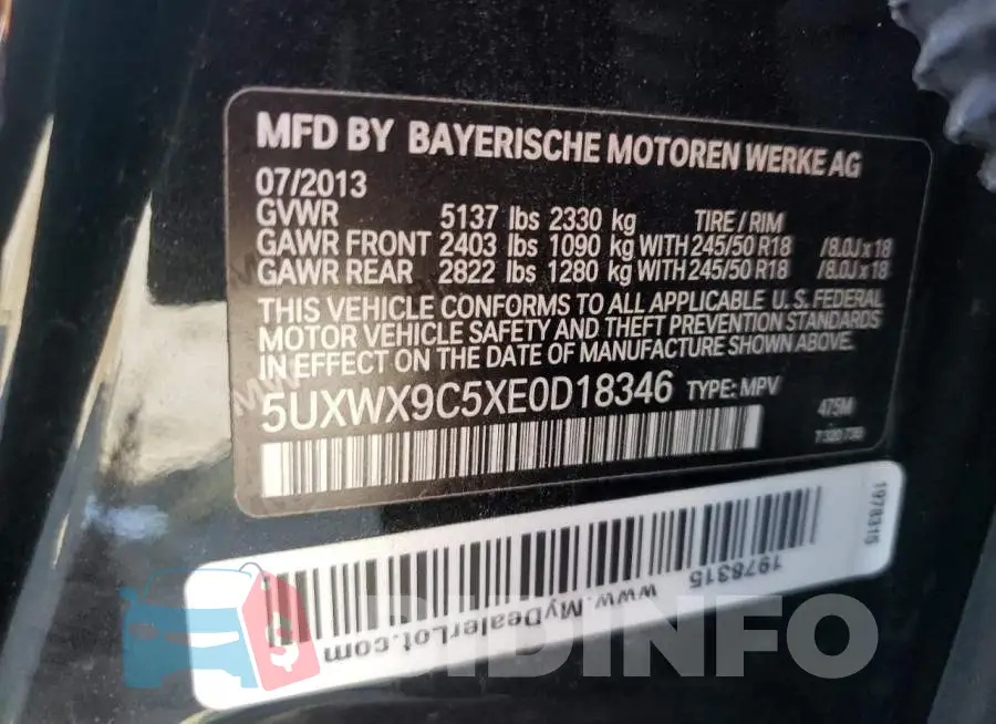 5UXWX9C5XE0D18346 Photo# 13