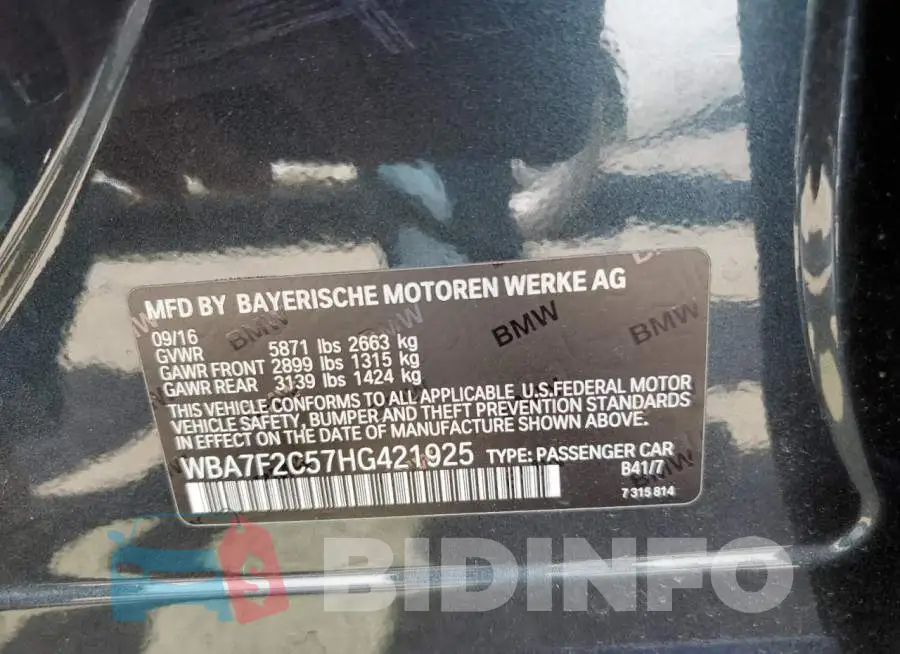 WBA7F2C57HG421925 Photo# 12