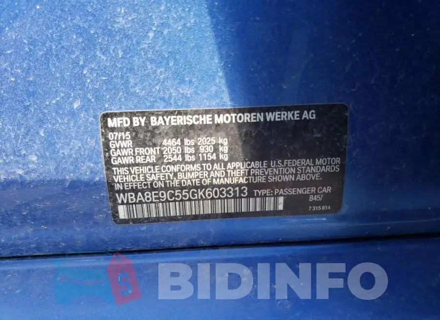 WBA8E9C55GK603313 Photo# 12