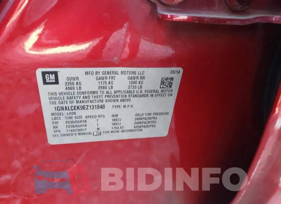 1GNALCEK9EZ131848 Photo# 12
