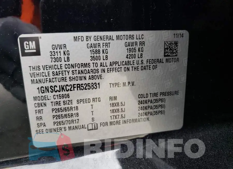 1GNSCJKC2FR525831 Photo# 14