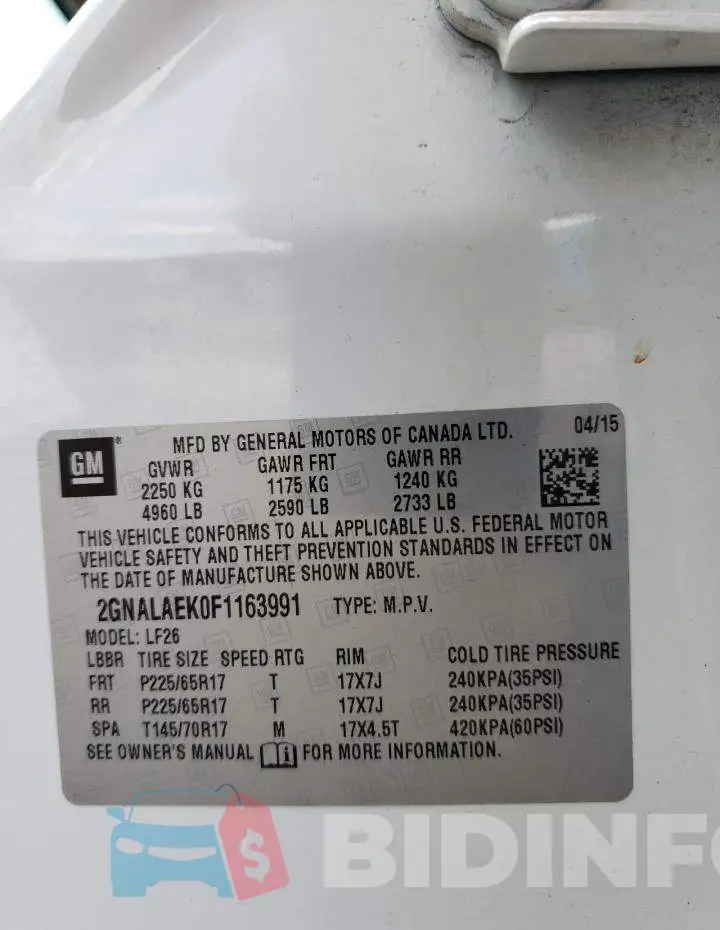 2GNALAEK0F1163991 Photo# 13