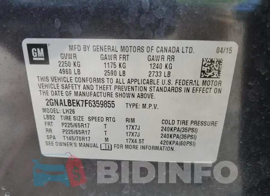 2GNALBEK7F6359855 Photo# 12