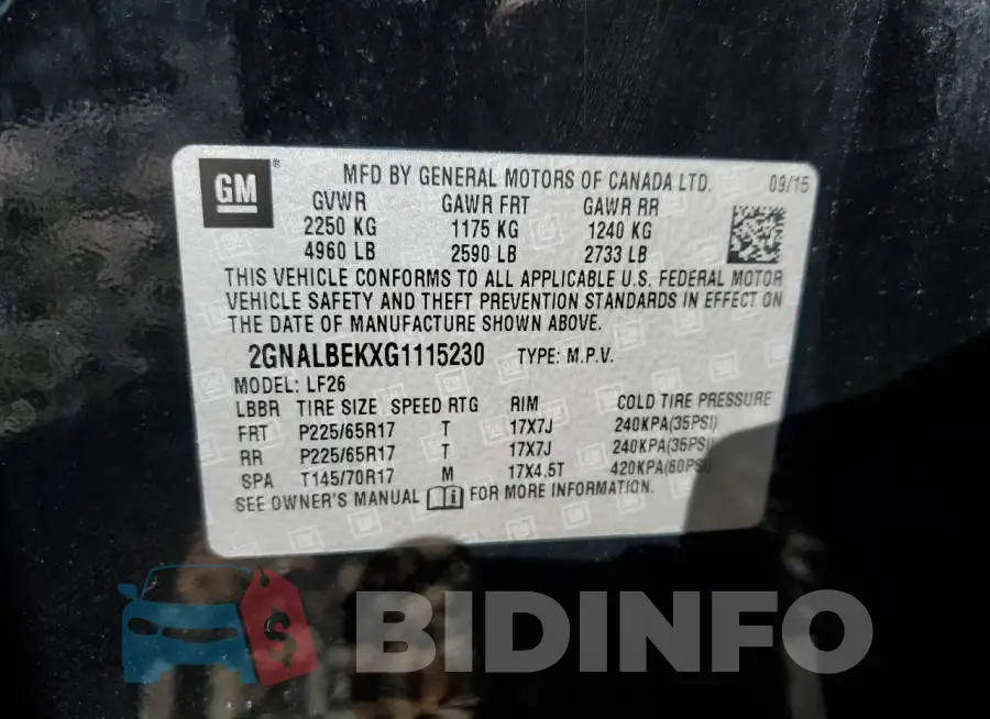 2GNALBEKXG1115230 Photo# 13