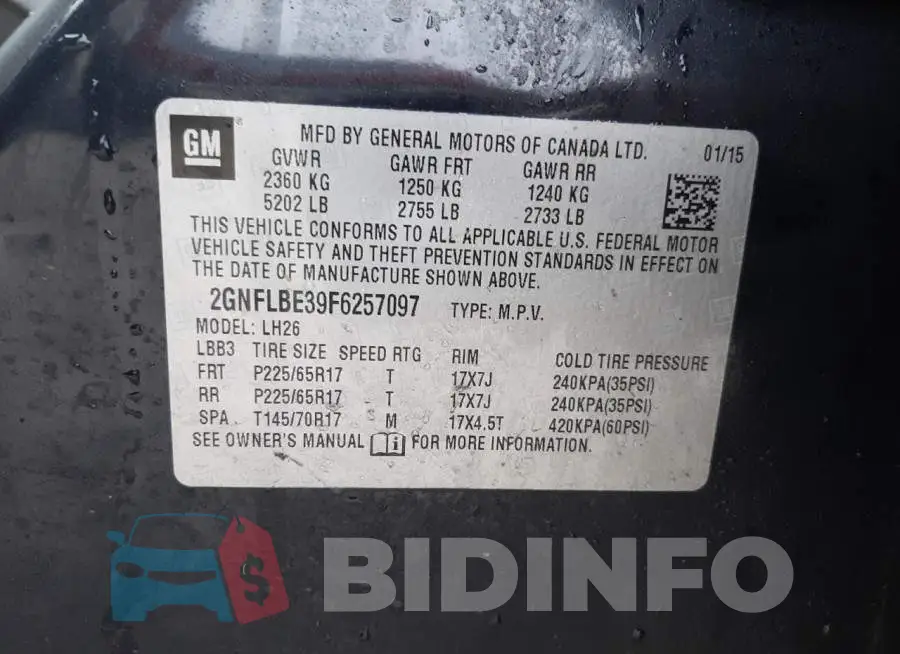 2GNFLBE39F6257097 Photo# 13