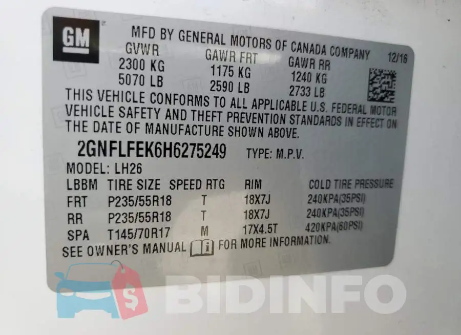 2GNFLFEK6H6275249 Photo# 14