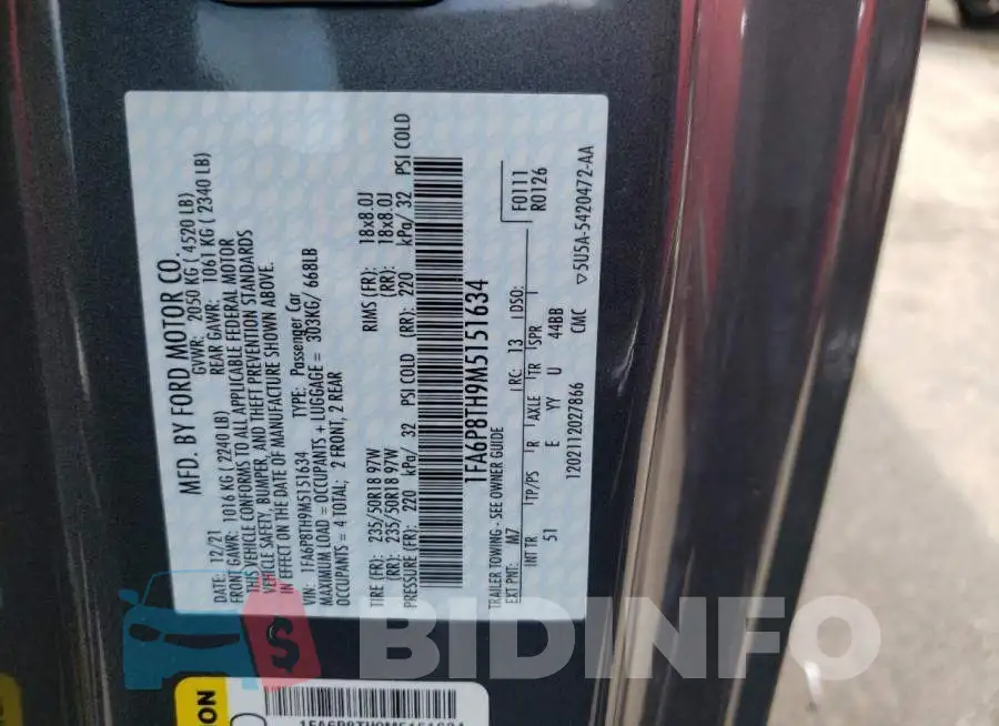 1FA6P8TH9M5151634 Photo# 12