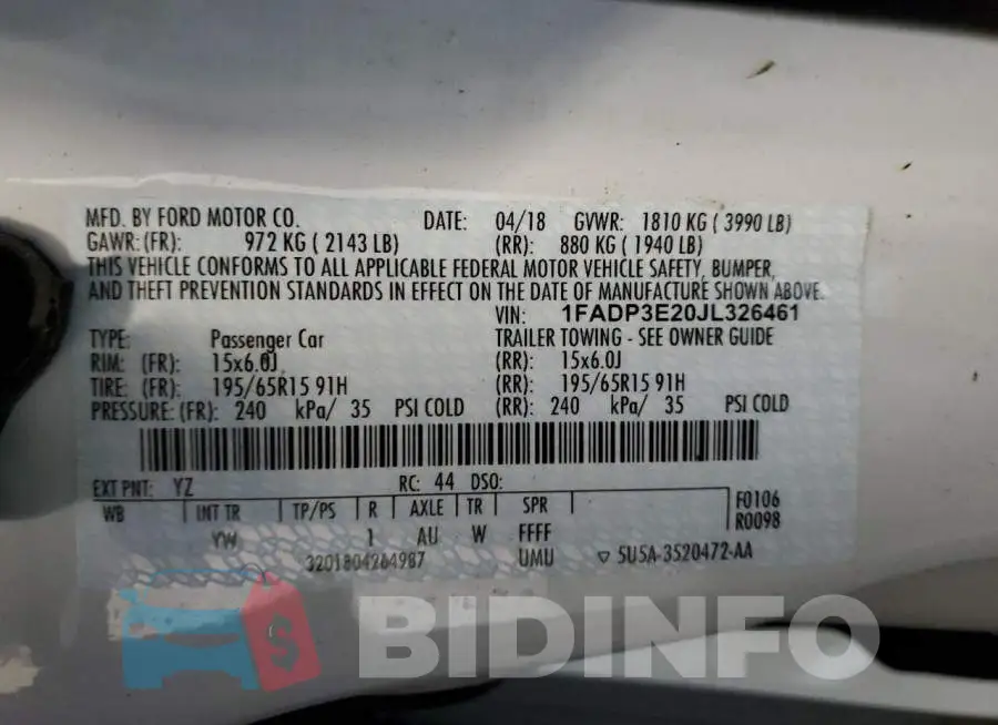 1FADP3E20JL326461 Photo# 13