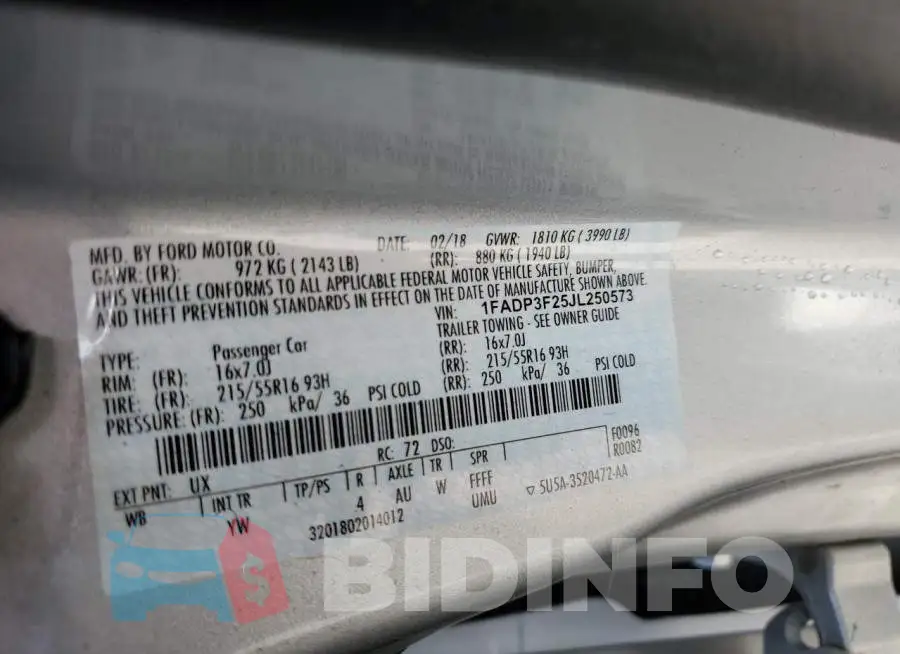 1FADP3F25JL250573 Photo# 12