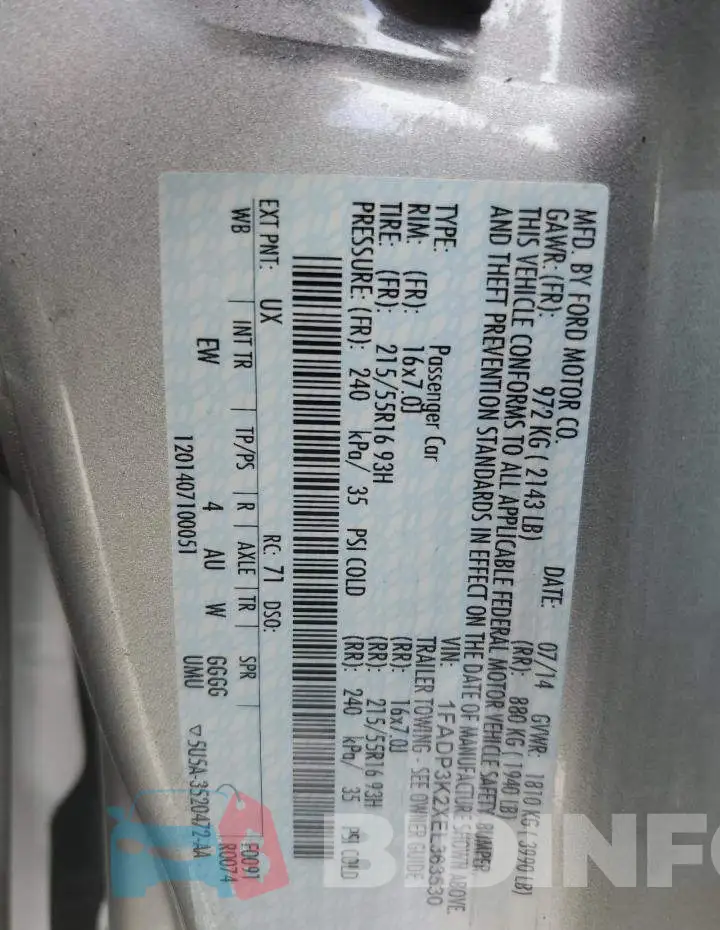 1FADP3K2XEL363530 Photo# 12