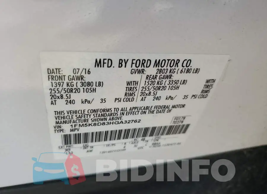 1FM5K8D83HGA32762 Photo# 13