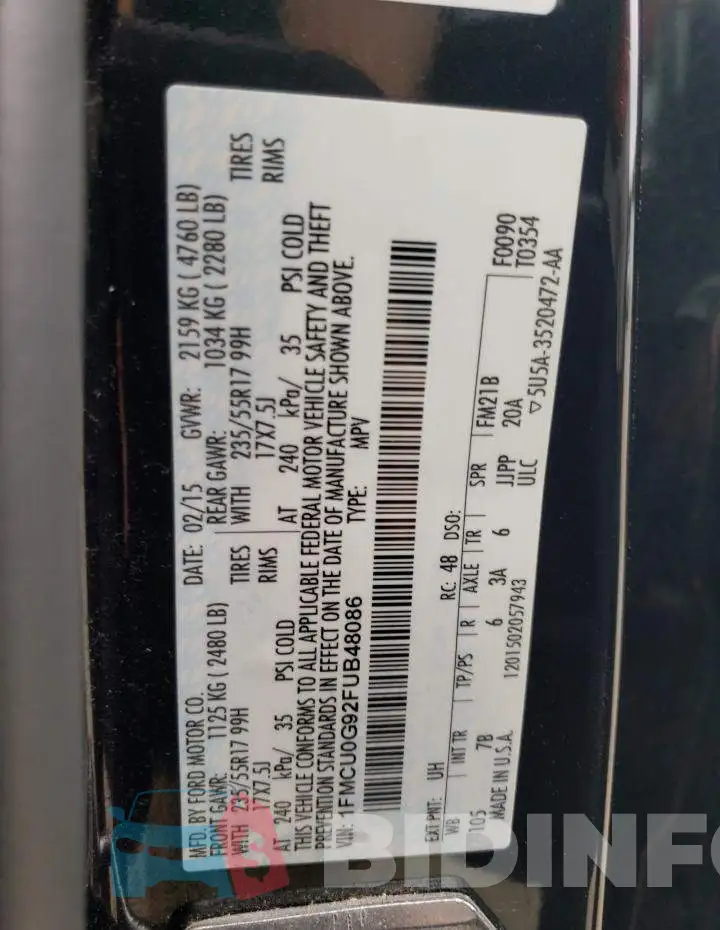 1FMCU0G92FUB48086 Photo# 14