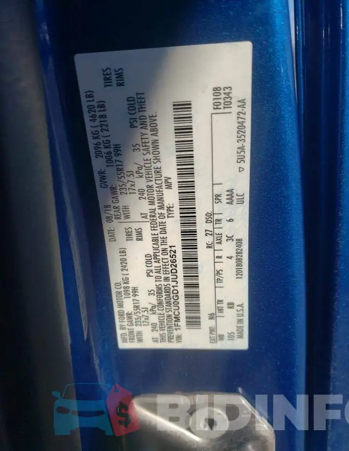 1FMCU0GD1JUD26521 Photo# 13