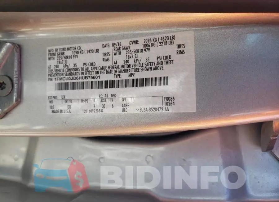 1FMCU0JD6HUB75601 Photo# 14