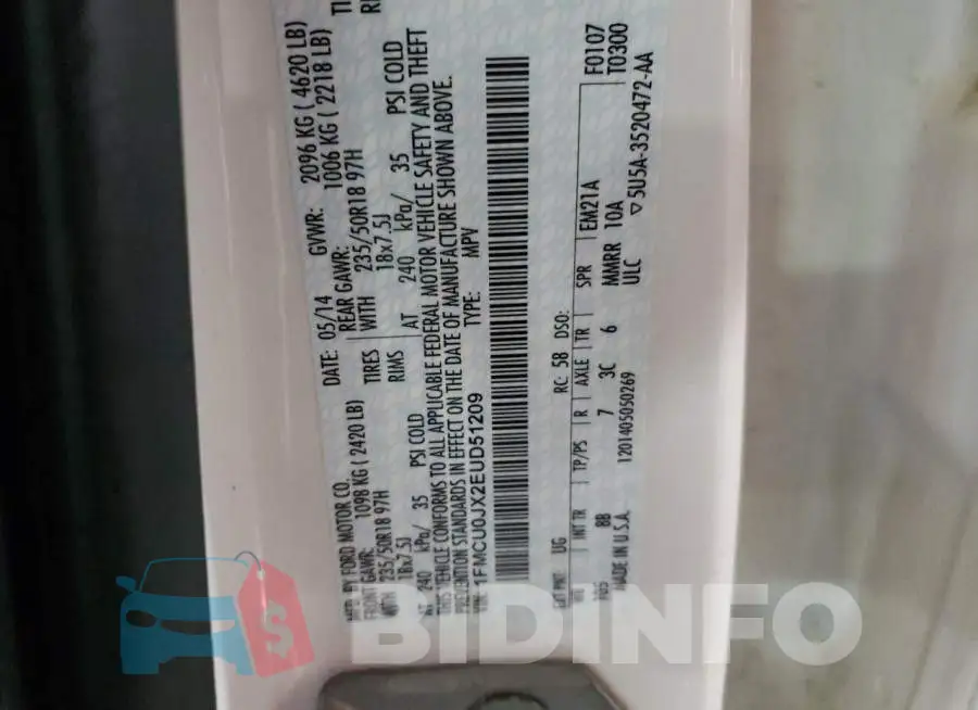 1FMCU0JX2EUD51209 Photo# 13