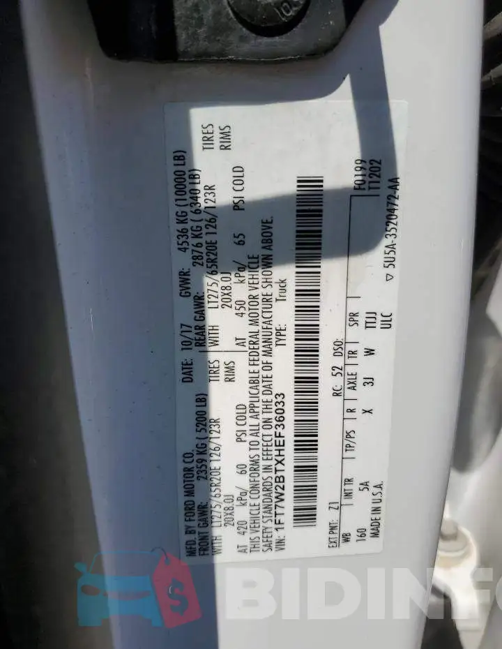 1FT7W2BTXHEF36033 Photo# 13