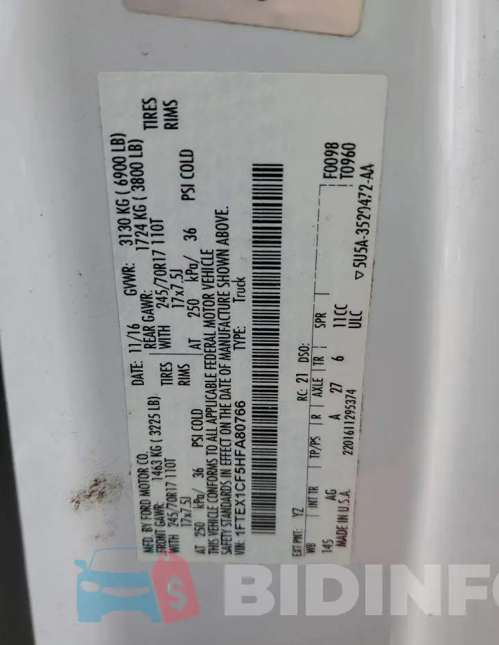 1FTEX1CF5HFA80766 Photo# 12