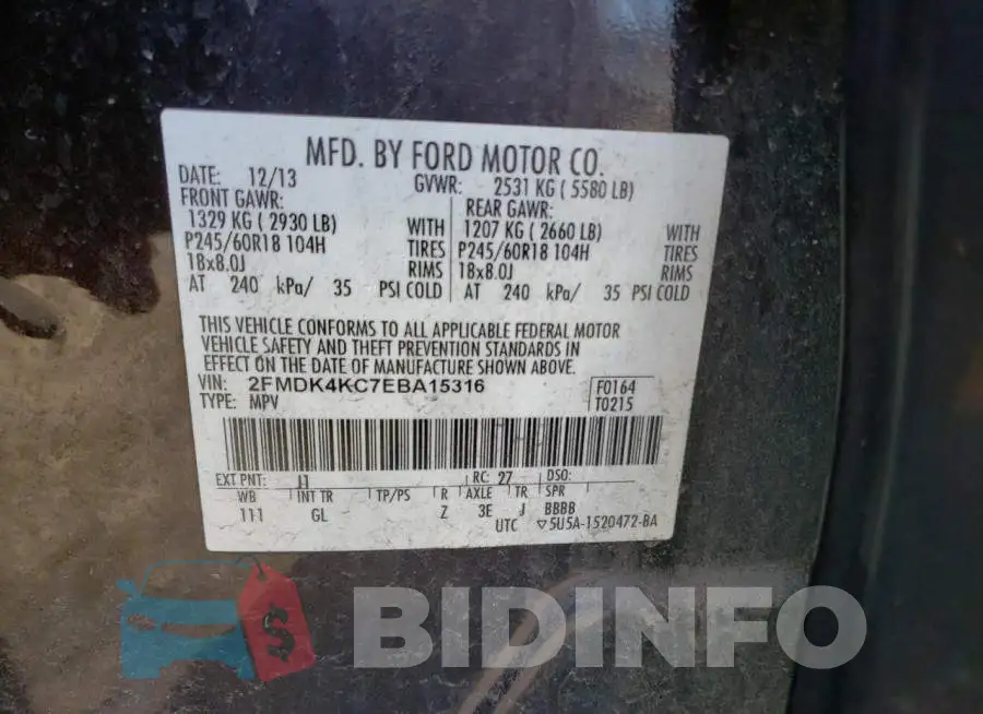 2FMDK4KC7EBA15316 Photo# 13