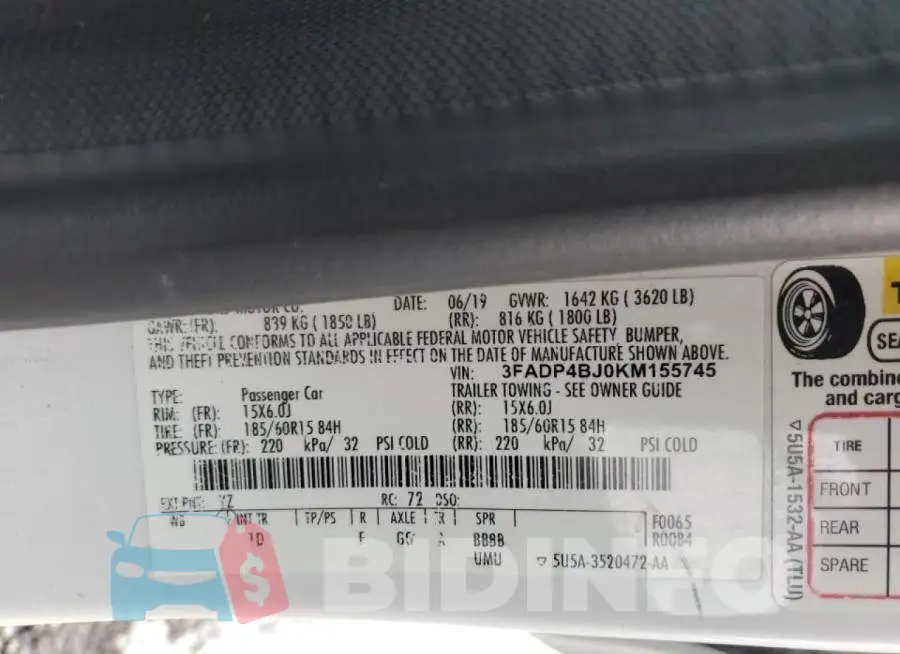 3FADP4BJ0KM155745 Photo# 12