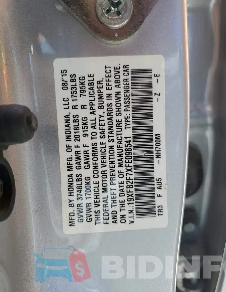 19XFB2F7XFE098541 Photo# 12
