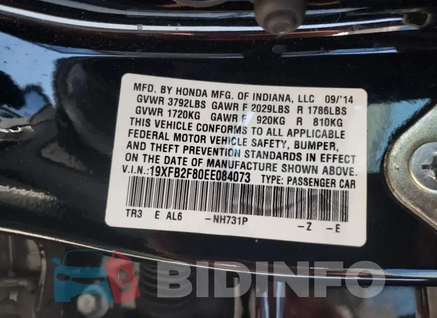 19XFB2F80EE084073 Photo# 12