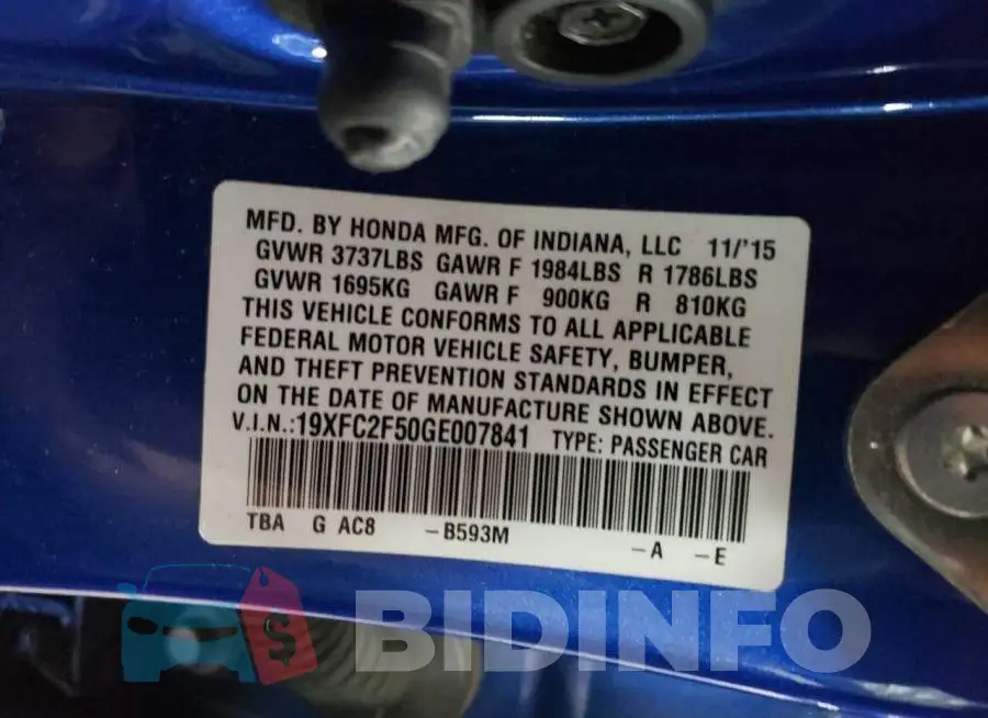 19XFC2F50GE007841 Photo# 12