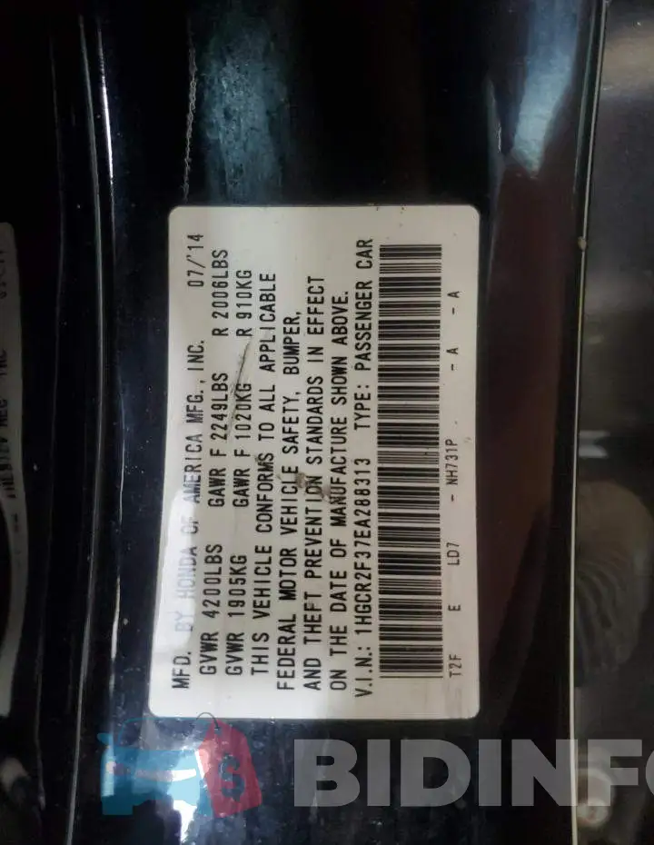 1HGCR2F37EA288313 Photo# 12