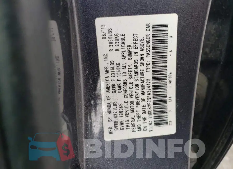 1HGCR2F75FA224422 Photo# 13
