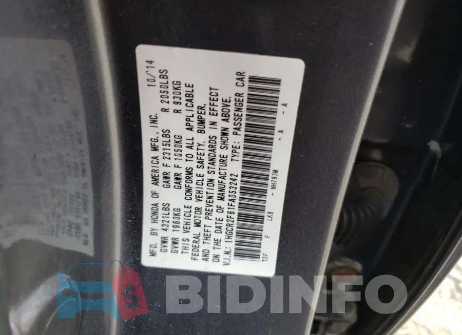 1HGCR2F81FA053242 Photo# 13