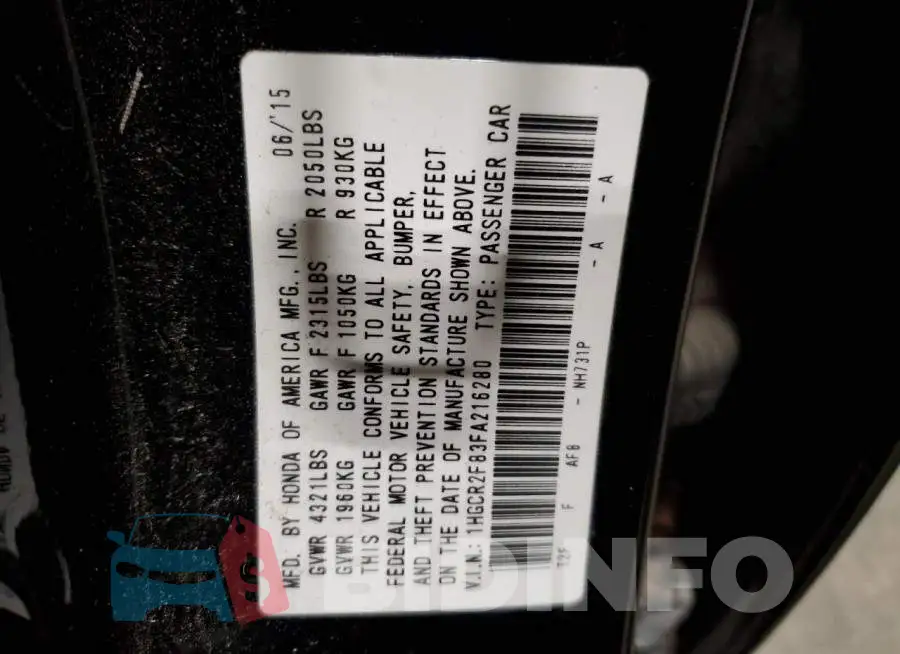 1HGCR2F83FA216280 Photo# 12