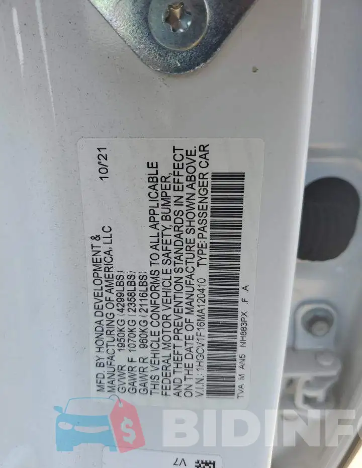 1HGCV1F16MA120410 Photo# 12