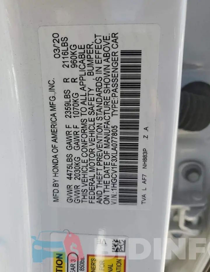 1HGCV1F3XLA077805 Photo# 12