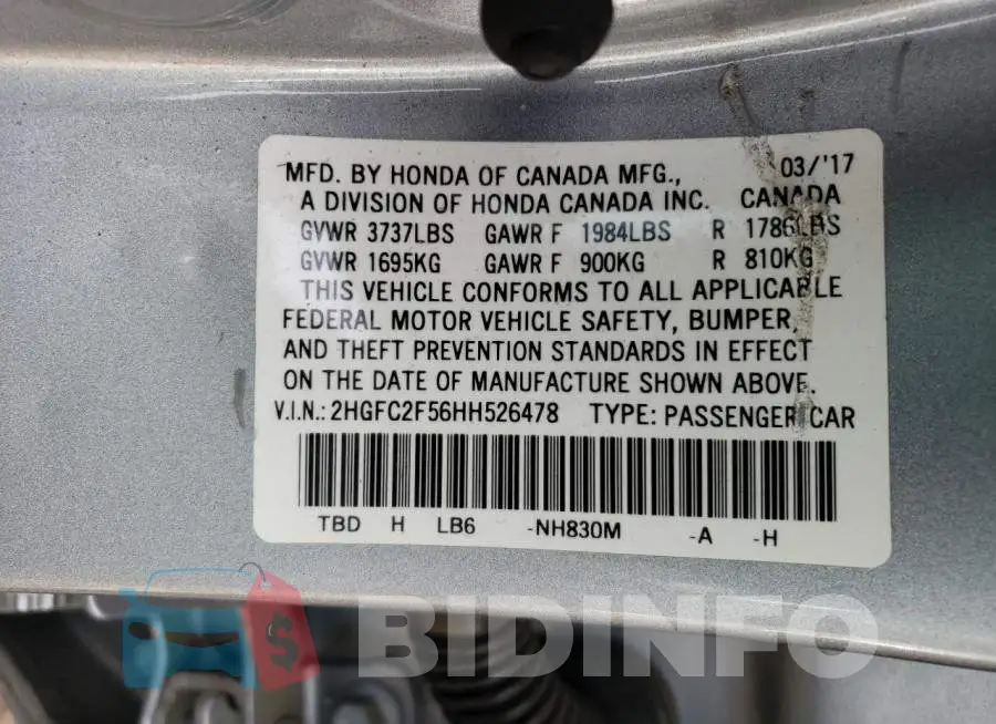 2HGFC2F56HH526478 Photo# 13