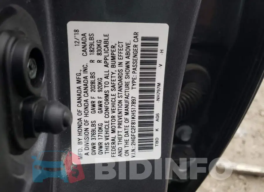 2HGFC2F81KH517897 Photo# 12