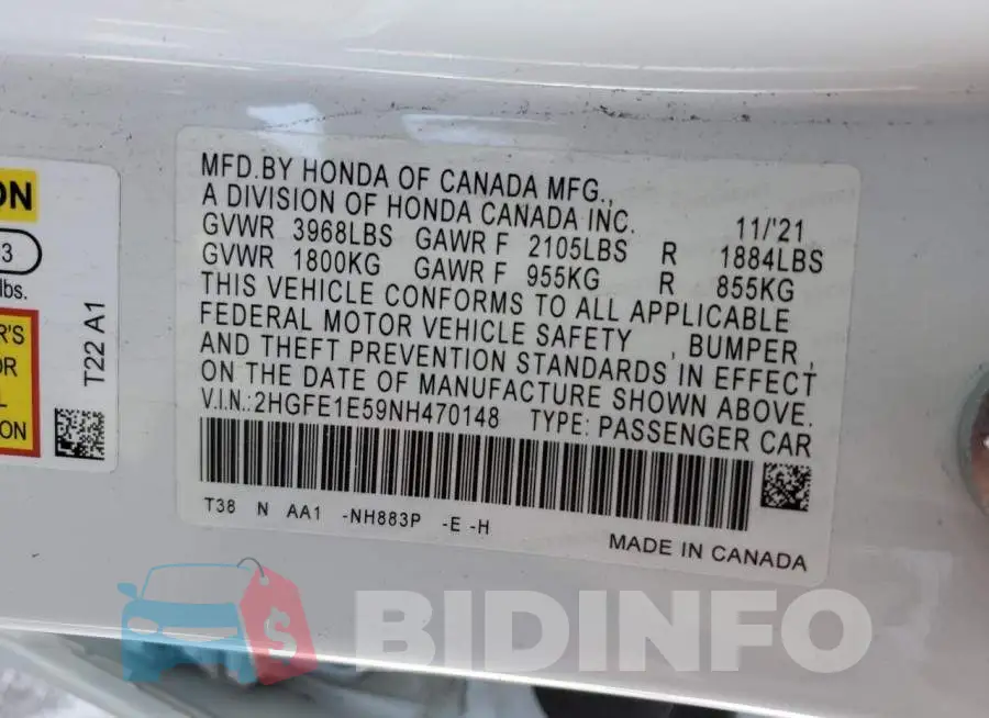 2HGFE1E59NH470148 Photo# 10