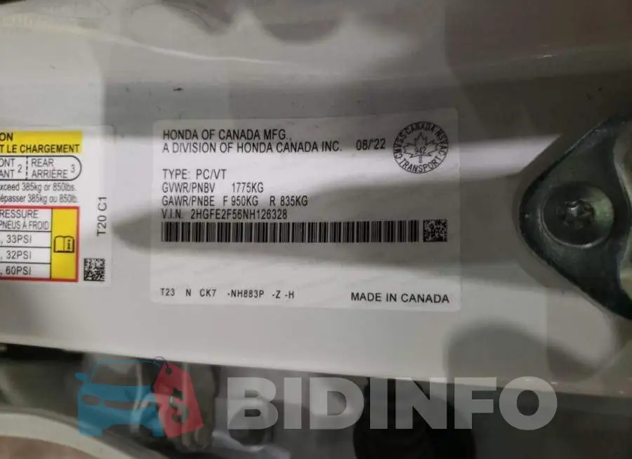 2HGFE2F56NH126328 Photo# 13
