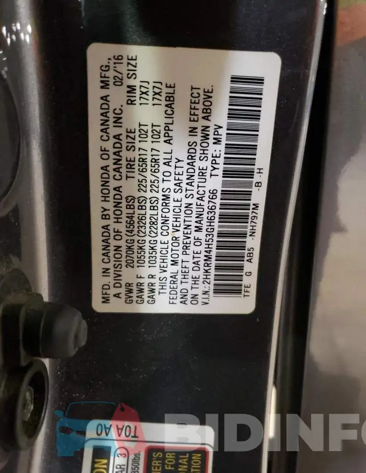 2HKRM4H53GH636766 Photo# 14