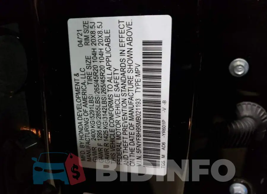 5FNYF8H95MB021193 Photo# 13