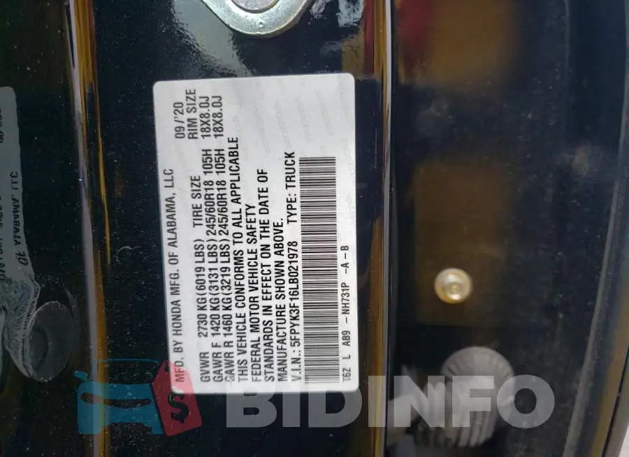 5FPYK3F16LB021978 Photo# 12
