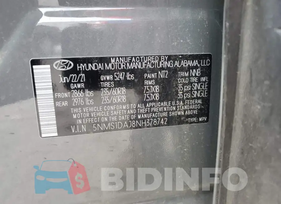 5NMS1DAJ8NH378742 Photo# 13