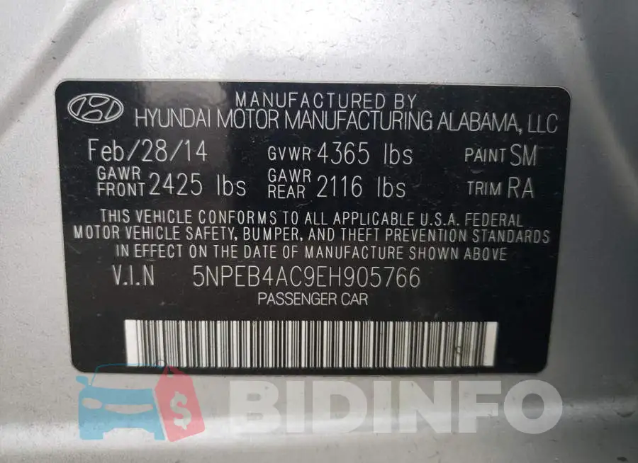 5NPEB4AC9EH905766 Photo# 12