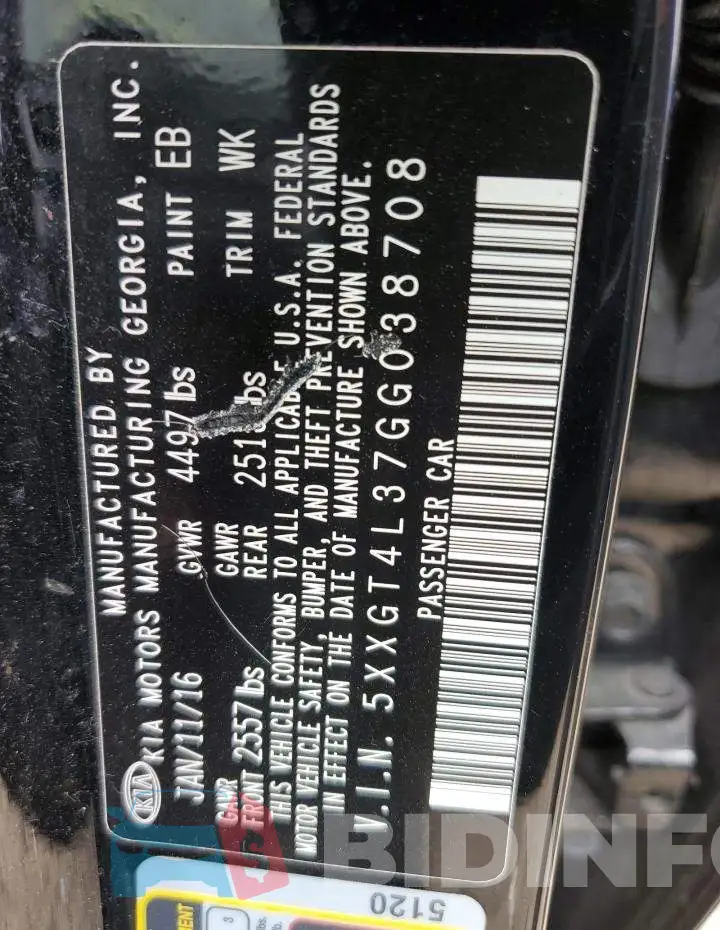 5XXGT4L37GG038708 Photo# 12